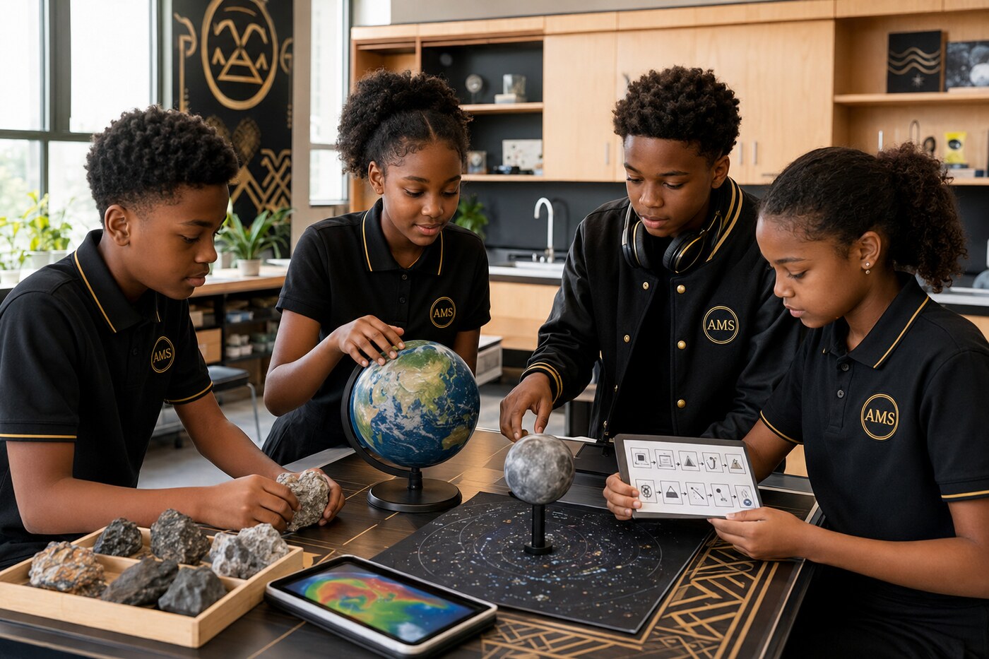 AI concept visualization of fictional students exploring science